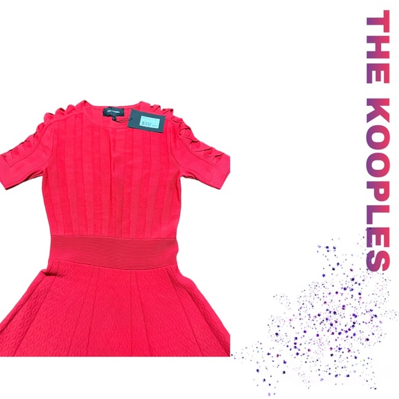 NWT THE KOOPLES Red Twist Cutout Short Sleeve Rib Knit Fit & Flare Dress! - Picture 4 of 10